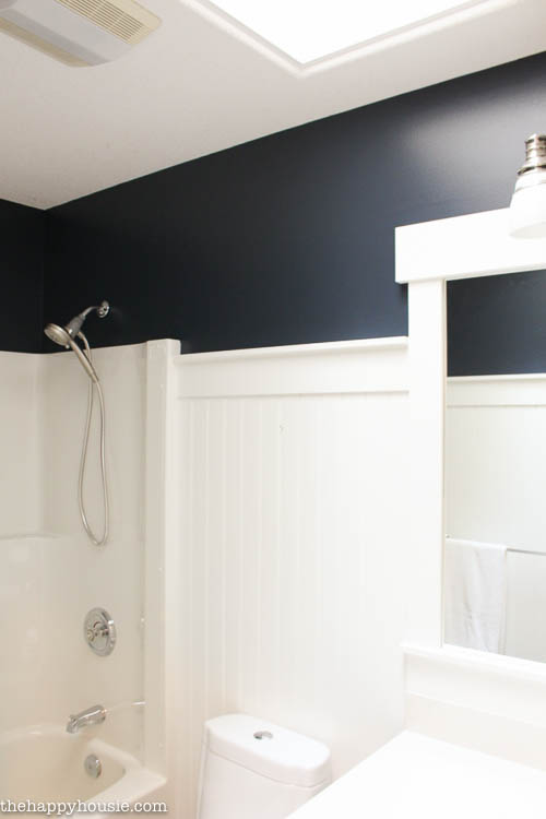 Painting the Main Bathroom Hale Navy using a HomeRight Paint Stick. 
