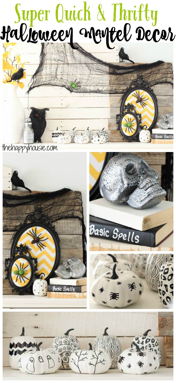 You will love all the easy thrifty DIY Halloween Decor ideas on this Halloween mantel at thehappyhousie.com