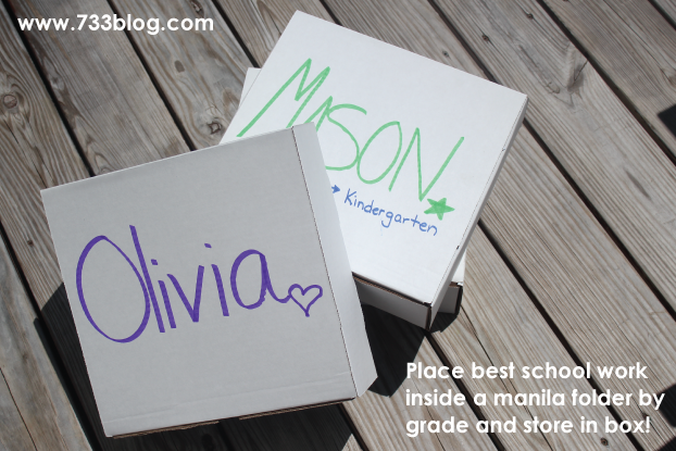 Boxes with children's names on them.