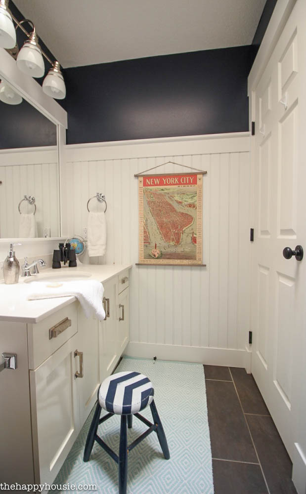 Boho Chic Bathroom Makeover with Hale Navy, Coral and Turquoise at thehappyhousie.com-21