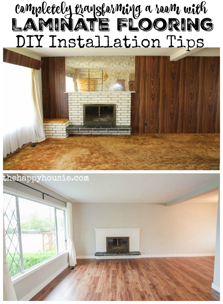 Completely transforming a room with laminate flooring DIY Installation Tips at thehappyhousie.com