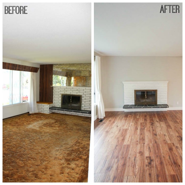 Laminate Floor Installation Before and After at thehappyhousie.com