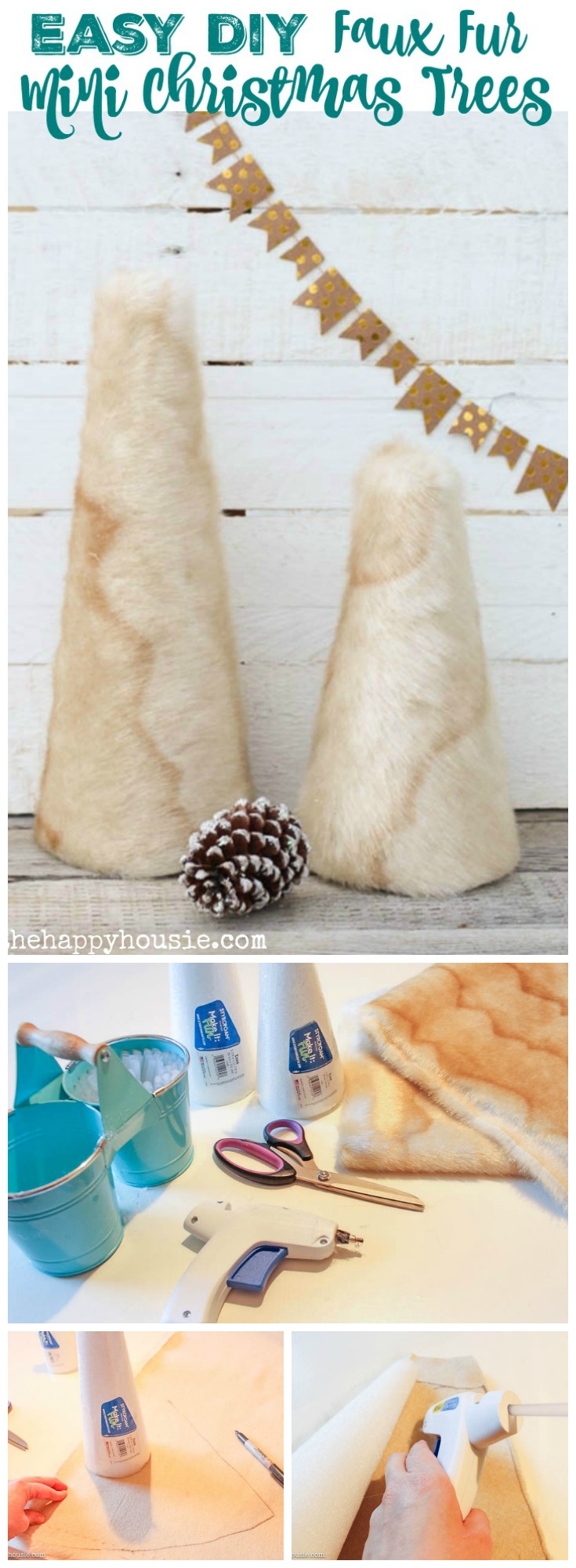 These Easy DIY Faux Fur Mini Christmas Trees are super on-trend and perfect for warming up your holiday decor poster.