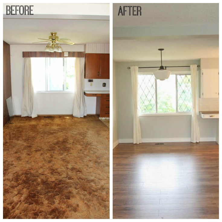 Transforming a space with a DIY Laminate Flooring before and afters at thehappyhousie.com