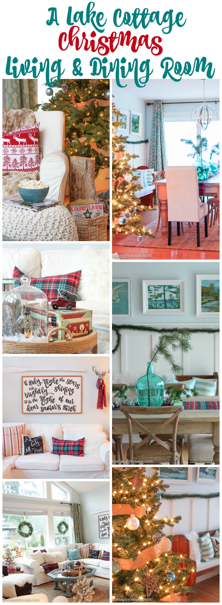 A Lake Cottage Christmas Living & Dining Room tours at thehappyhousie.com - part of the Country Living Christmas Tour
