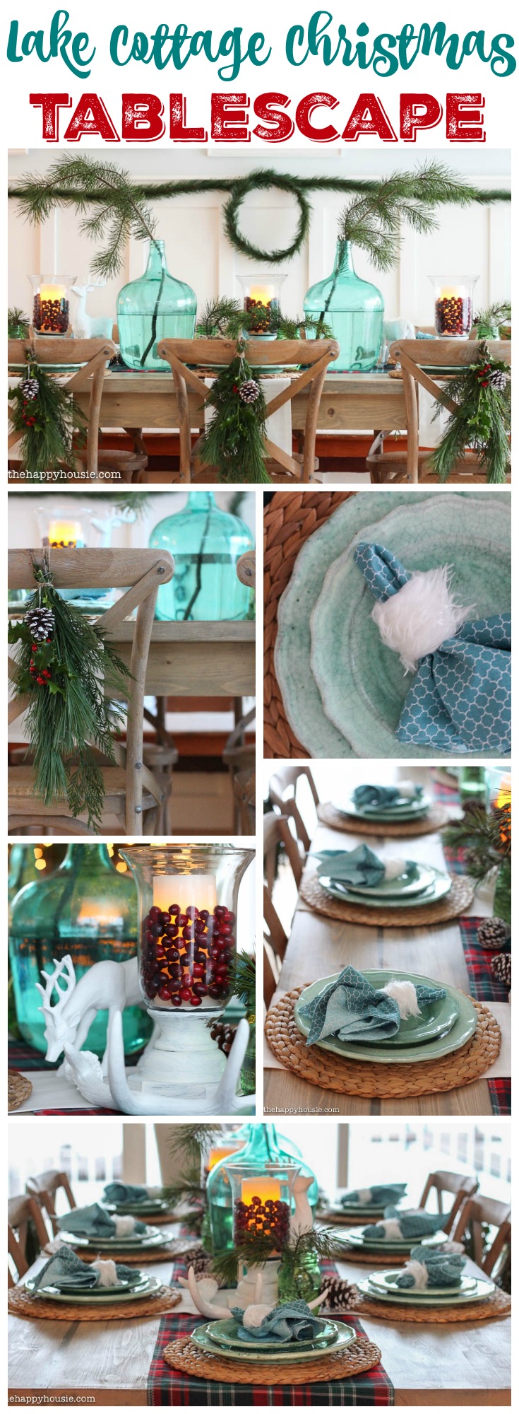 Beautiful Holiday Inspiration at this Lake Cottage Christmas Tablescape inspiration graphic.