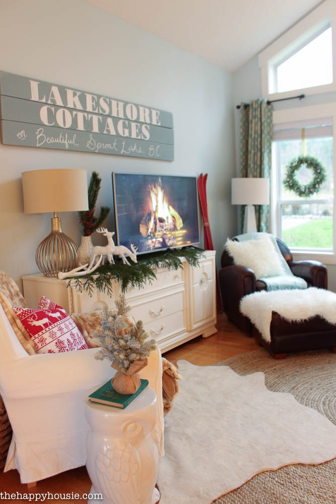 Lake Cottage Christmas Decorating in our Living and Dining Room at thehappyhousie.com Country Living Christmas Home Tour-9