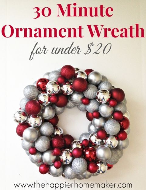 30 minute ornament wreath for under $20.00 graphic.