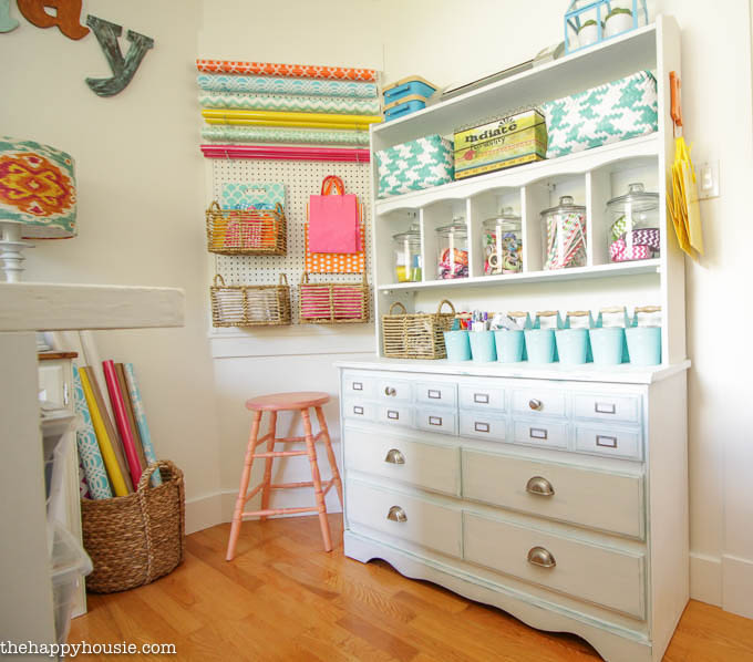 Thrifted Dresser Turned Craft Room Storage.