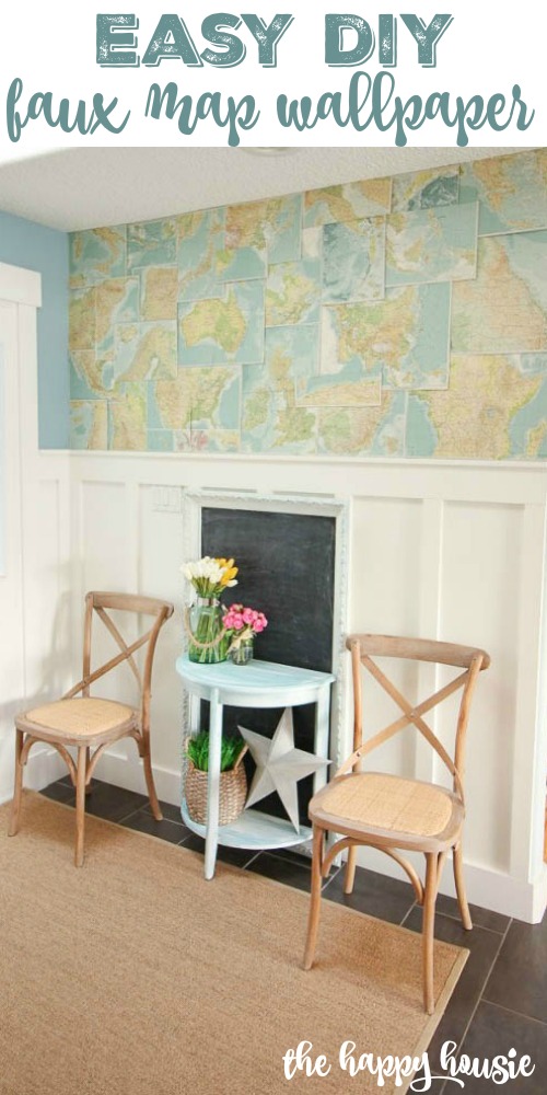 Easy DIY Faux Map Wallpaper add interest to a feature wall - super thrifty and fast DIY project