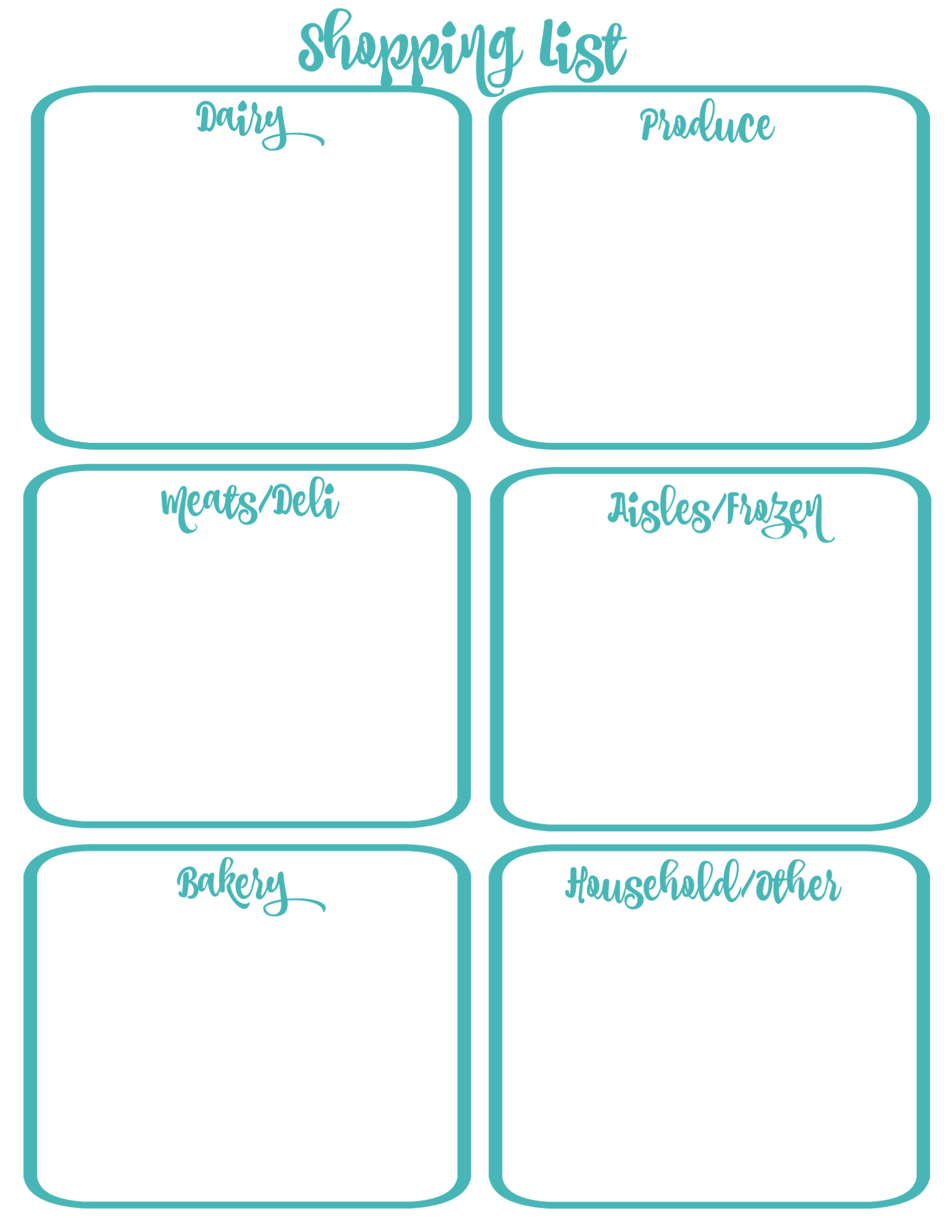 Free Printable Weekly Shopping List at thehappyhousie.com