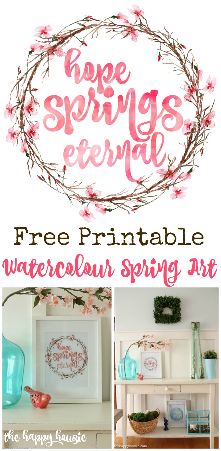 Free Printable Watercolour Spring Art Cherry Blossom Wreath Hope Springs Eternal at thehappyhousie.com