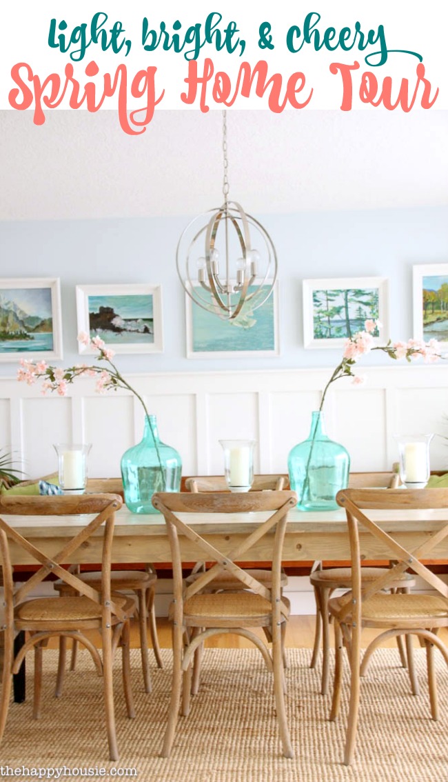 So many cheery and bright spring decorating ideas in this light, bright, and cheery spring home tour at the happy housie