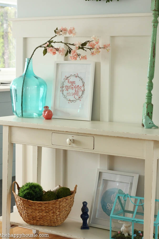 A spring vignette in the dining room hallway.