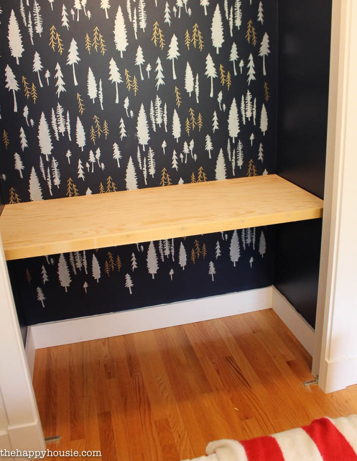 Closet turned into a workspace with beautiful stenciled feature wall at the happy housie-13