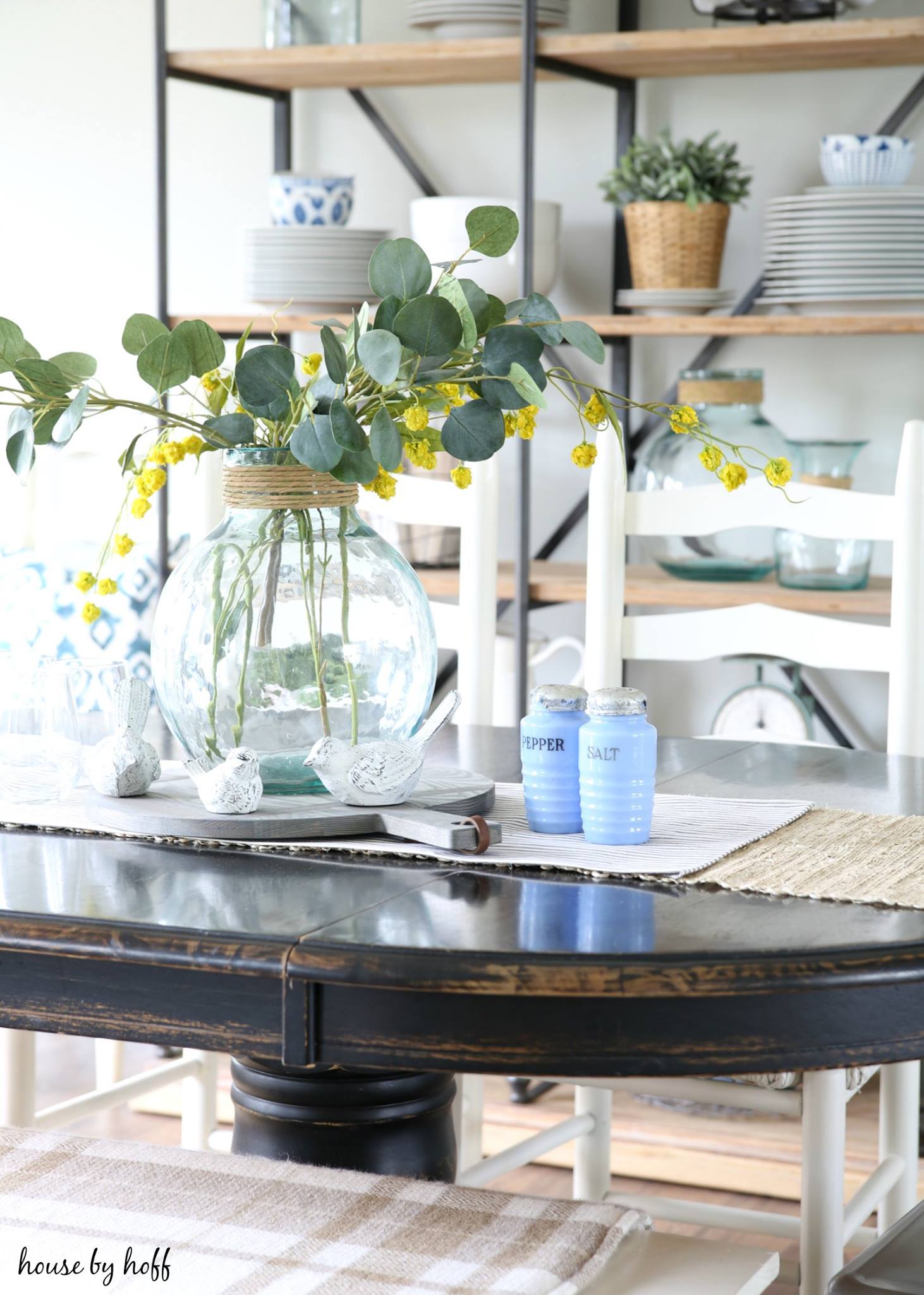 DIY Challenge Vintage Pops of Blue in the Dining Room at House by Hoff