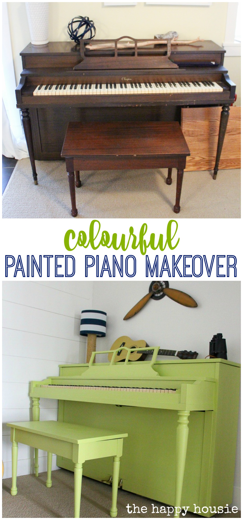 Colourful Painted Piano Makeover graphic.