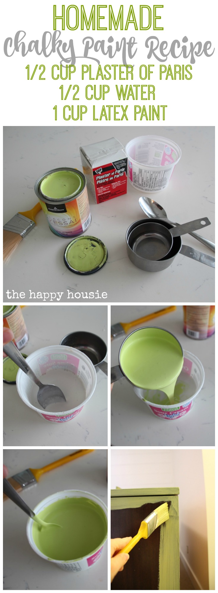 Homemade Chalky Paint Recipe and tutorial at the happy housie.