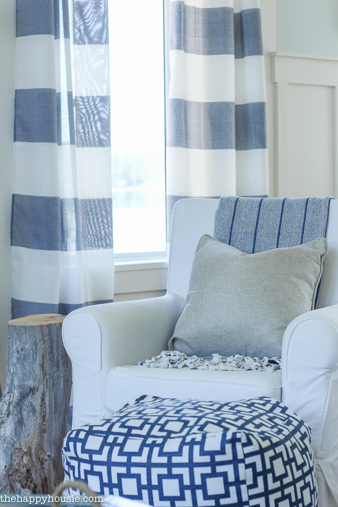 Coastal Style Blue and White Living Room Lakehouse Living Room Makeover Reveal for the One Room Challenge -16