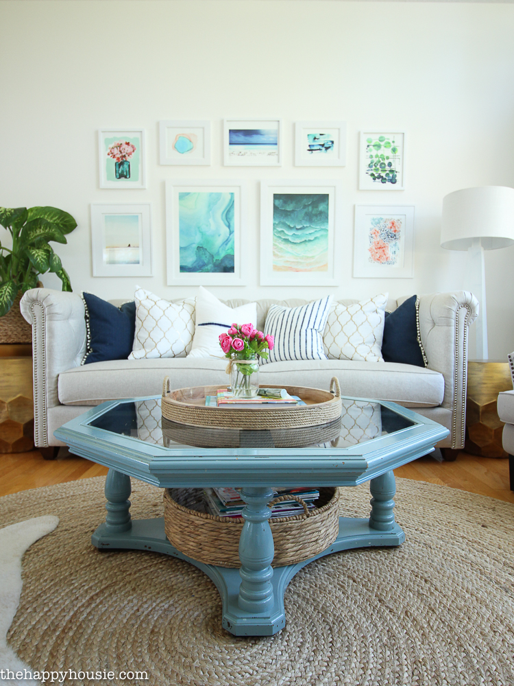 Coastal Style Blue and White Living Room Lakehouse Living Room Makeover Reveal for the One Room Challenge -35