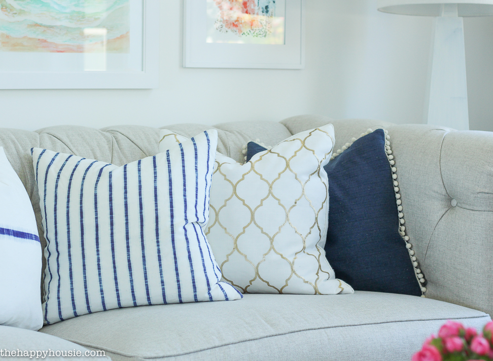 Coastal Style Blue and White Living Room Lakehouse Living Room Makeover Reveal for the One Room Challenge -39