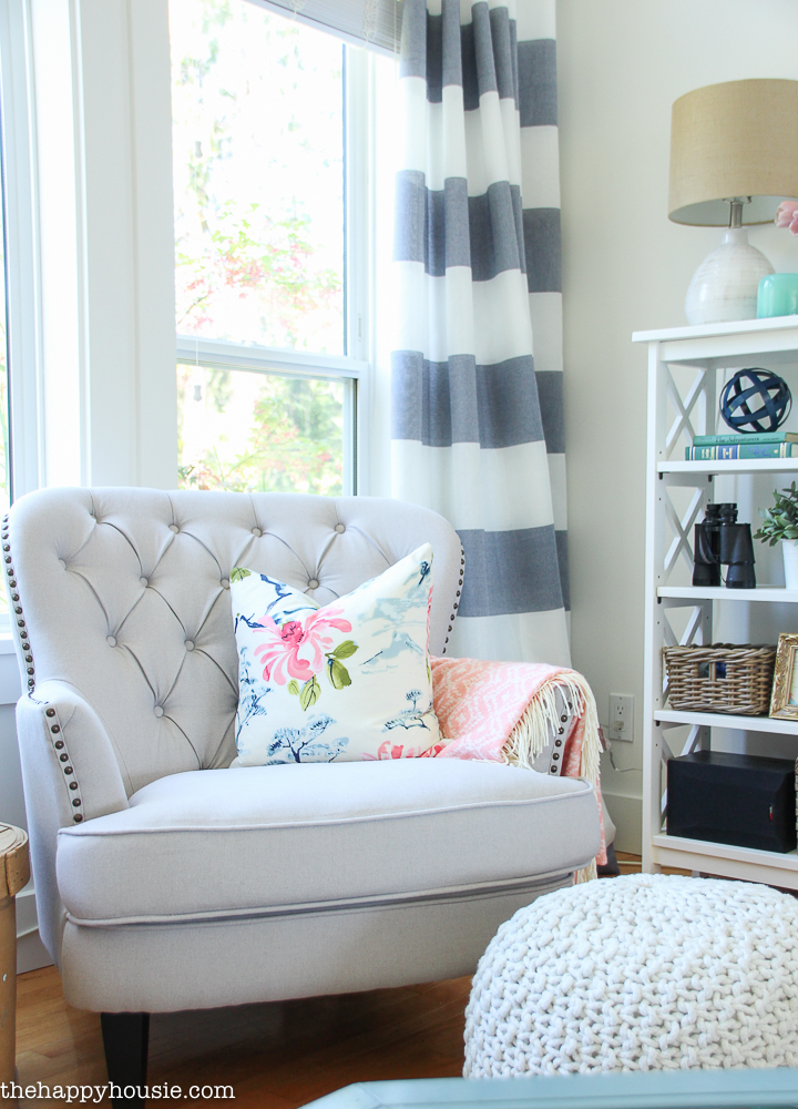 Coastal Style Blue and White Living Room Lakehouse Living Room Makeover Reveal for the One Room Challenge -5