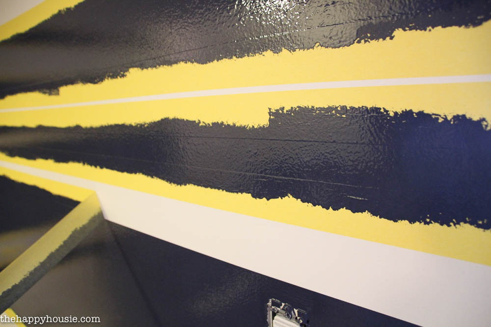 FrogTape Room Makeover Post 4 Reveal with painted greek key design and painted irregular striped pattern-4