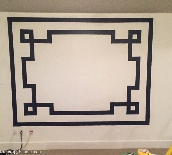 FrogTape Room Makeover Post 4 Reveal with painted greek key design and painted irregular striped pattern-6
