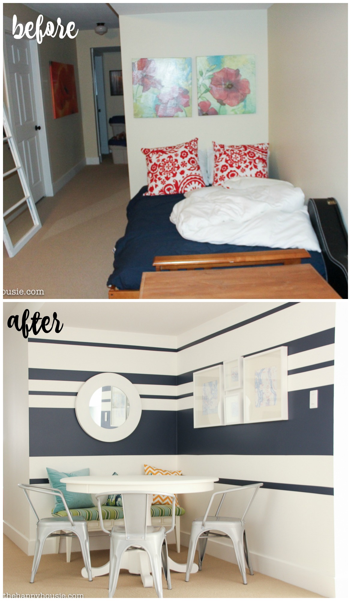 fresh & fab family room makeover before and after games nook