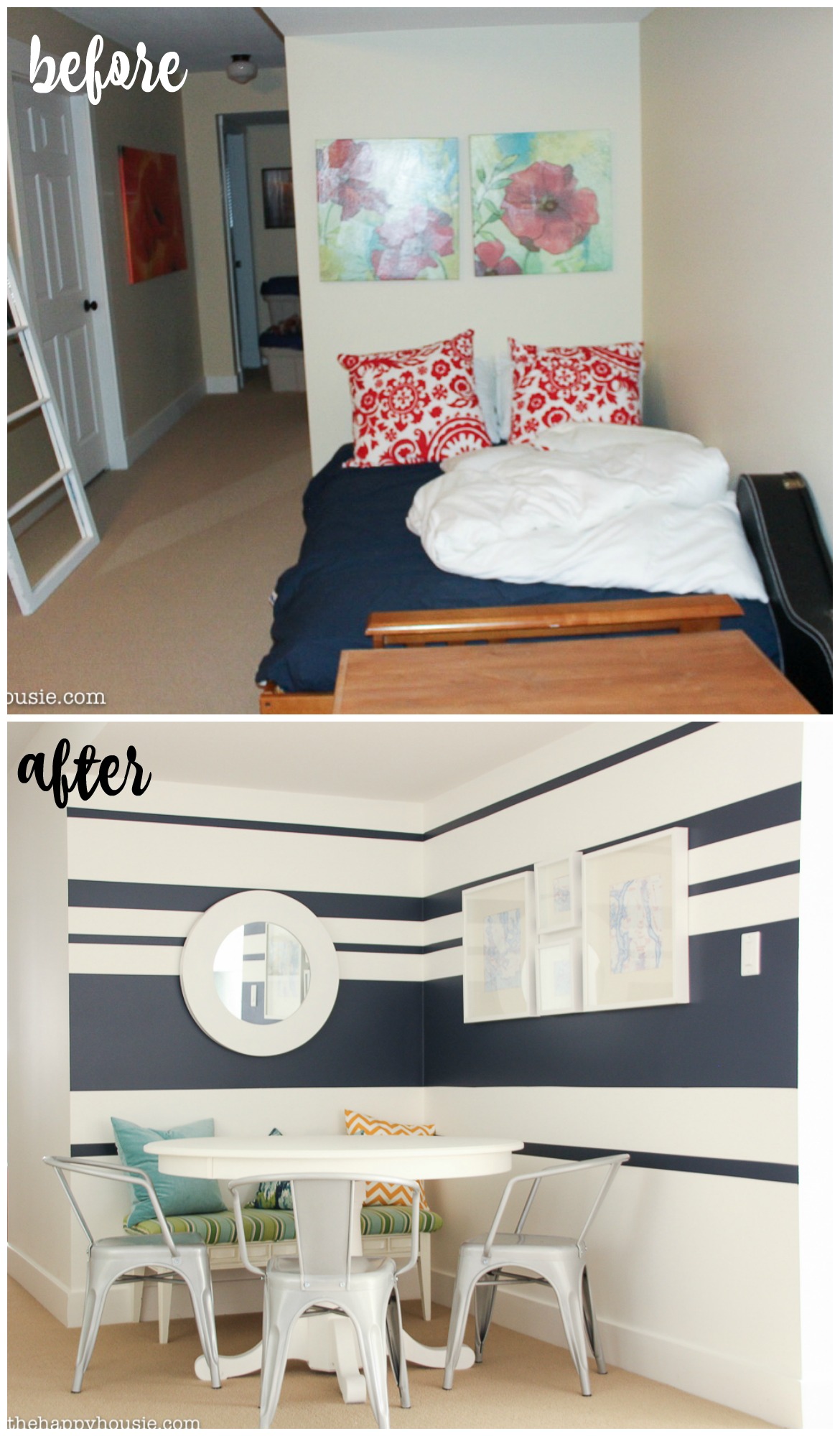 fresh & fab family room makeover before and after games nook