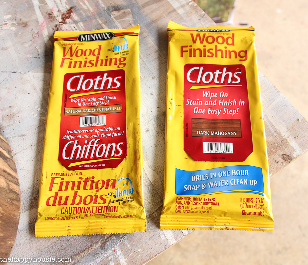 Wood finishing wipe cloths for stain.