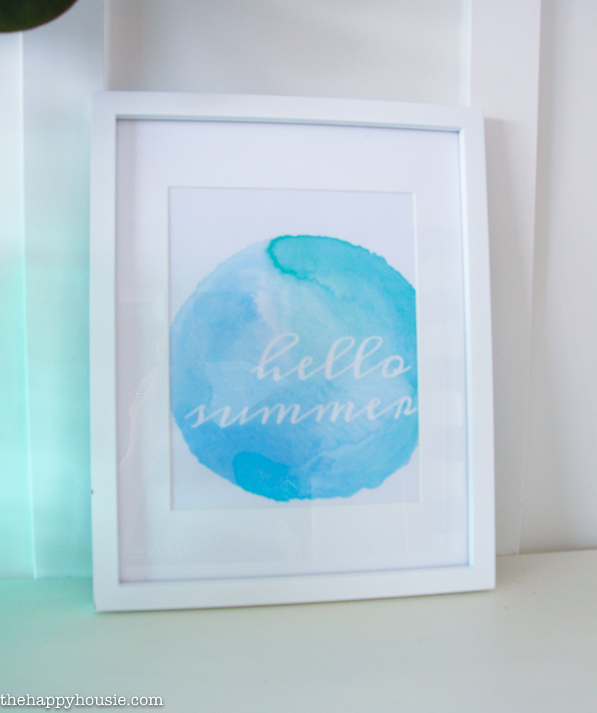 Hello summer water-colour printable framed.