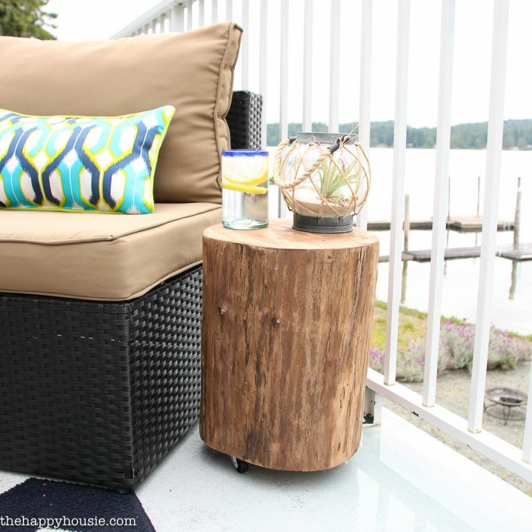 DIY Outdoor Rolling Stump Side Table