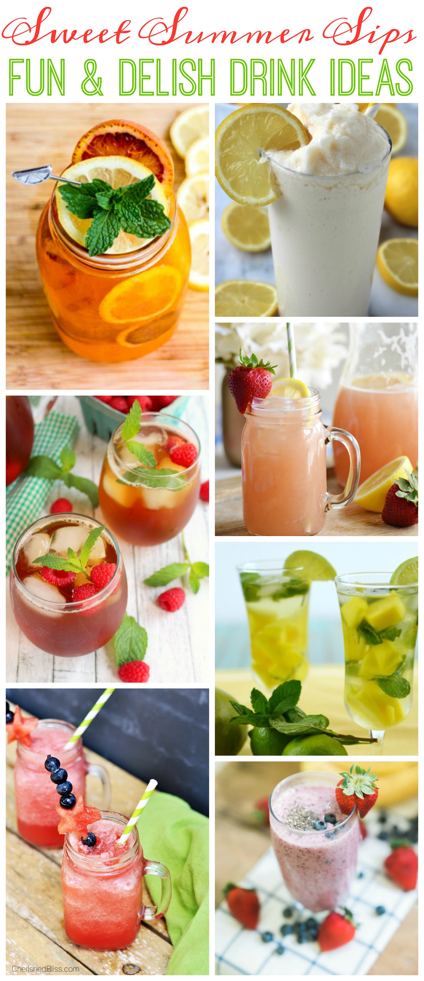 Fun & Delicious summer drink ideas poster.
