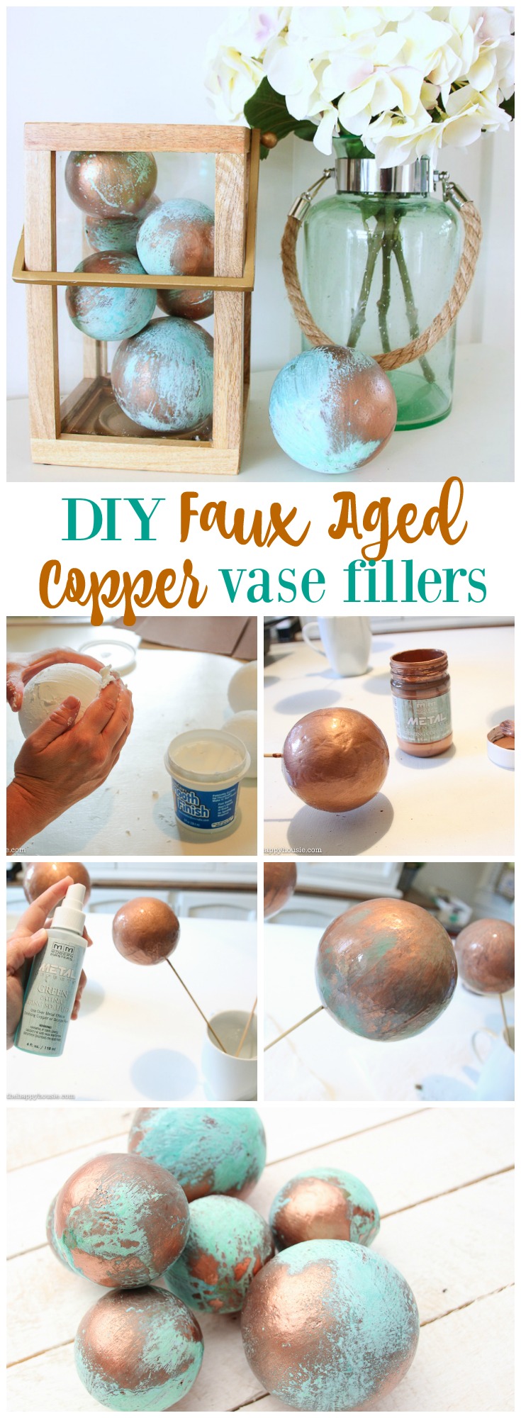 DIY Faux Aged Copper Vase Fillers graphic.