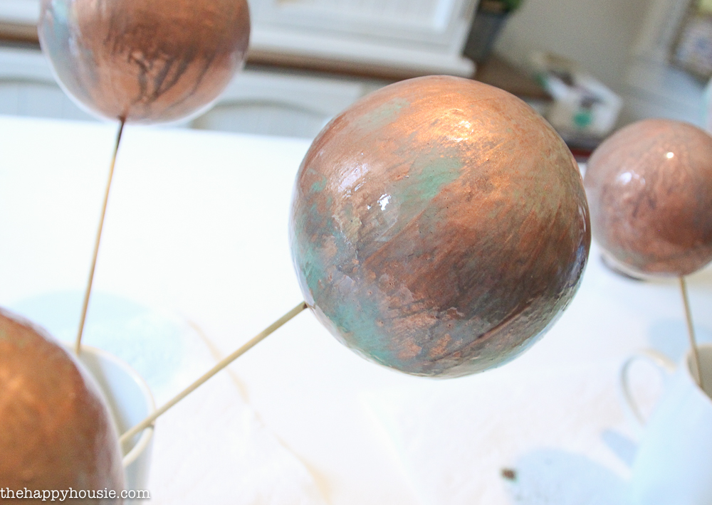 Up close picture of the copper alls with the drying paint.