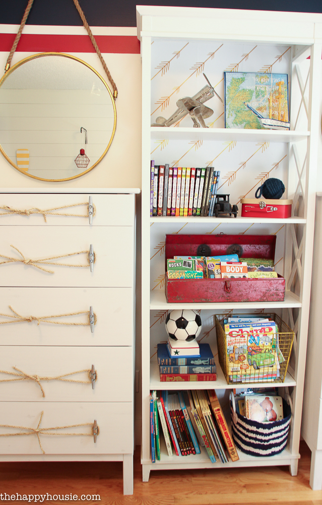 Ikea Tarva Hack Nautical Style Dresser Makeover with Dock Cleat and Rope Handles at thehappyhousie-7