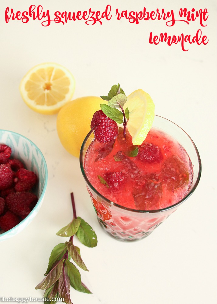 Freshly squeezed raspberry mint lemonade graphic.