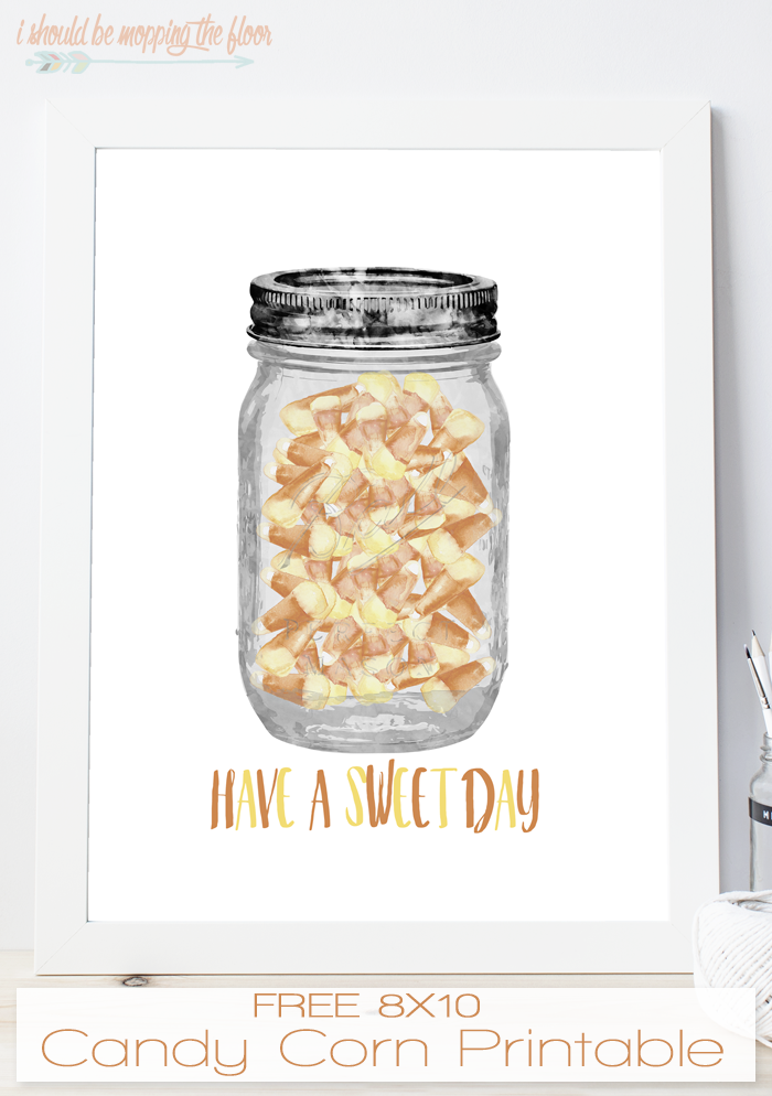 Candy corn printable of a mason jar filled with candy corn.
