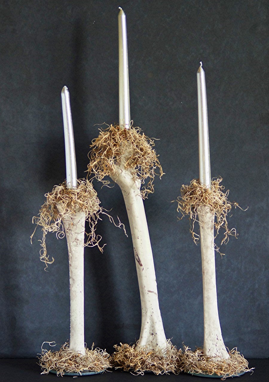 A candelabra that looks like bones.