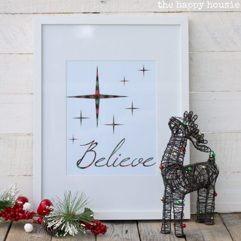 Believe Free Christmas Printables in 10 Plaid & Buffalo Check Patterns