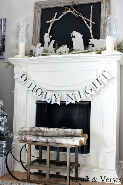 O Holy Night banner in black and white.