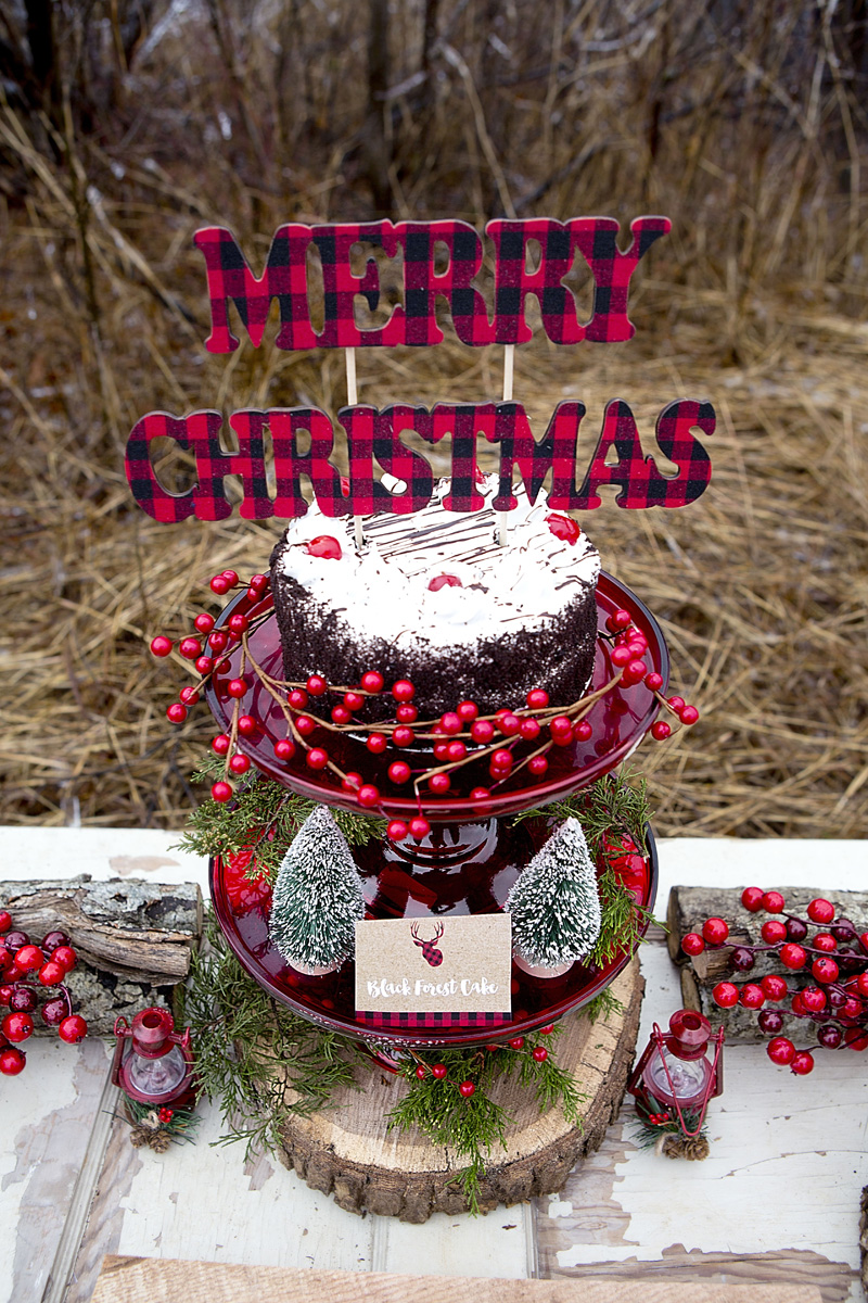 A tiered tray that says Merry Christmas.