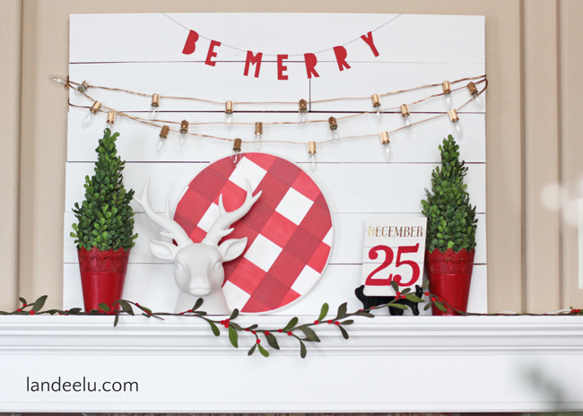 A Christmas mantel vignette.