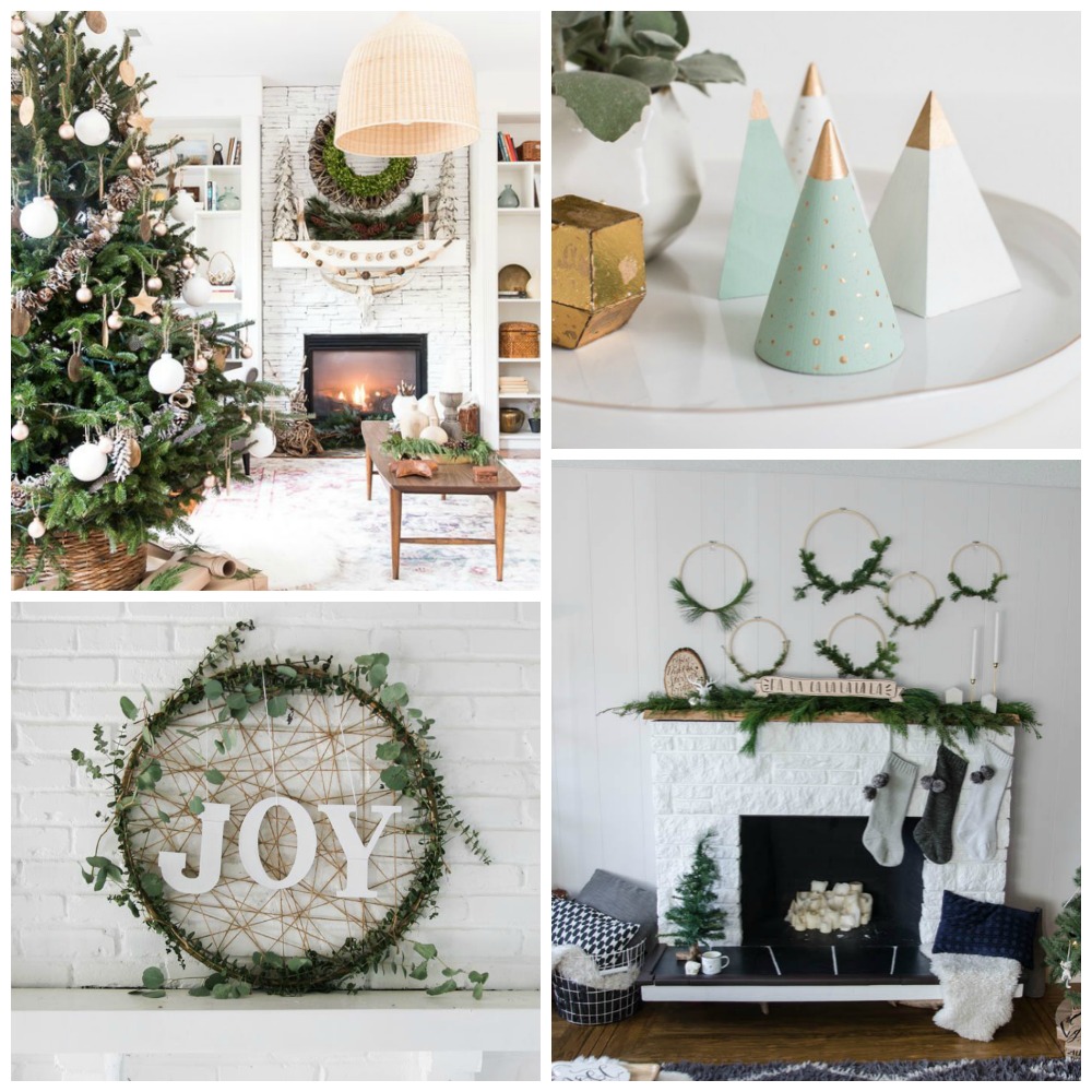 Four pictures of Christmas decor in the boho style.