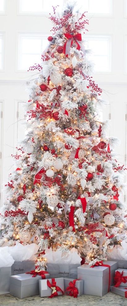 A red and white Christmas tree.