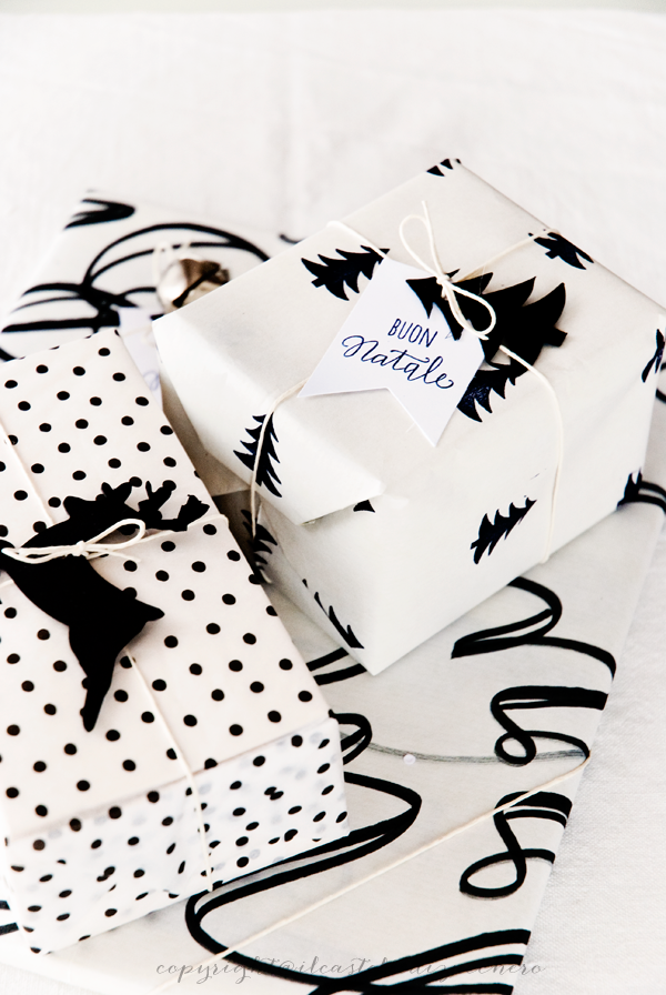 Black and white Christmas wrapping paper.