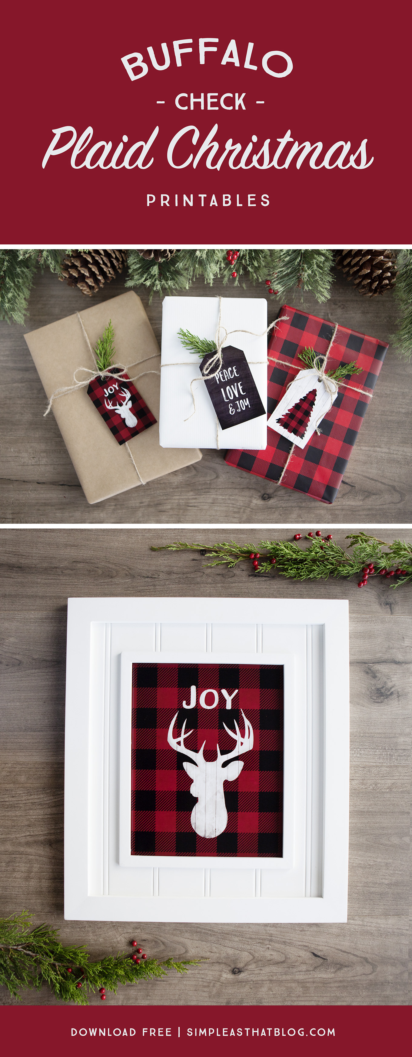 Prinables for gift tags in the buffalo checked pattern.
