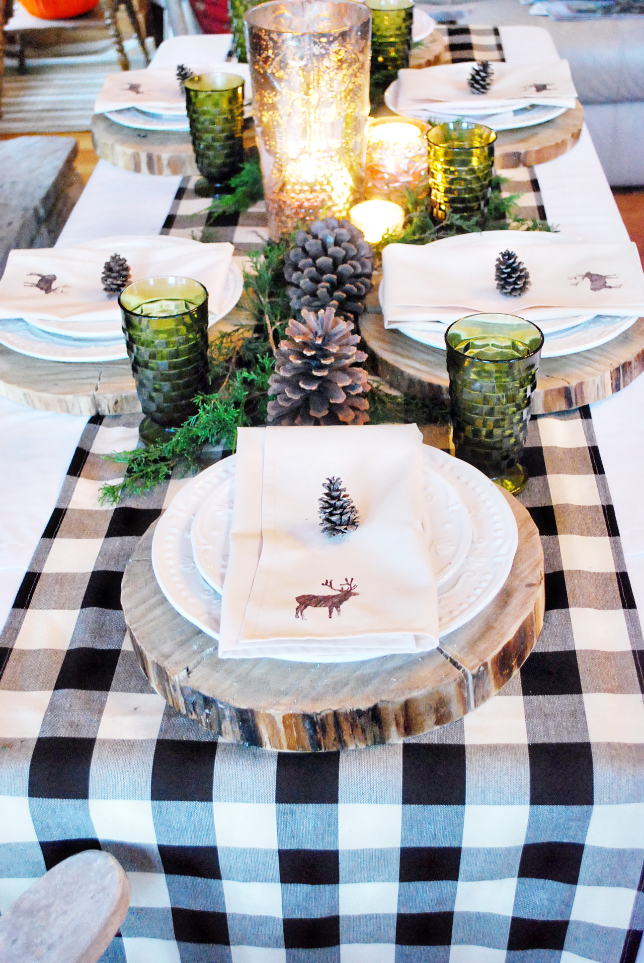 A black and white runner on the table.