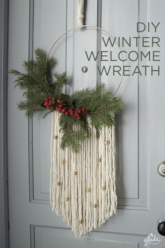 DIY Winter Welcome Wreath on the door.
